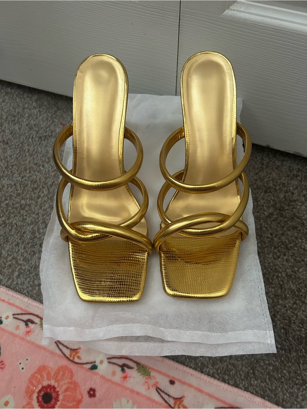 Gold Strappy Heels | Square Toe | Statement Heel | New | Size 9